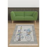 Ontheclouds Bisiklet Desenli Dijital Baskı Yıkanabilir Kaymaz Taban Modern Salon Ve Hol Halısı, 180 x 250