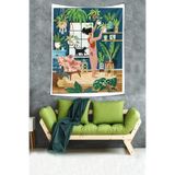 Ontheclouds Bohem Iskandinav Dekor Çiçekleri Sulayan Kız Leke Tutmaz Kumaş Duvar Örtüsü Duvar Halısı Tapestry, 140 x 140