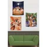 Ontheclouds Bohem Kadınlar Kulübü Ateş Etrafında Dans Leke Tutmaz Duvar Örtüsü Duvar Halısı Tapestry 3'Lü Set, 35 x 50