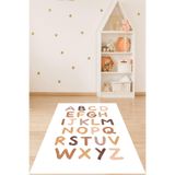 Ontheclouds Bohem Renk Tonları Alfabe Yıkanabilir Kaymaz Taban Leke Tutmaz Çocuk Odası Halısı, 80 x 50