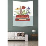 Ontheclouds Bordo Daktilo Çiçek Desenli Leke Tutmaz Kumaş Duvar Örtüsü Duvar Halısı Tapestry, 70 x 100