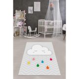 Ontheclouds Bulut Desen Renkli Damlalı Zigzag Tabanlı Dijital Baskı Yıkanabilir Kaymaz Taban Çocuk Odası Halısı, 80 x 500