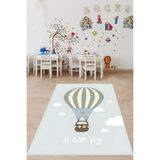 Ontheclouds Bulut Ve Uçan Balon Temalı Yıkanabilir Kaymaz Taban Leke Tutmaz Çocuk Odası Halısı, 100 x 300
