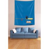 Ontheclouds Cadı Süpürgesi Ile Uçan Siyah Kedi Leke Tutmaz Kumaş Duvar Örtüsü Duvar Halısı Tapestry, 70 x 100
