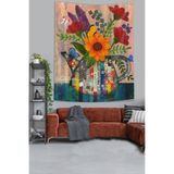 Ontheclouds Çaydanlıktaki Çiçekler Ve Kelebek Vintage Tema Leke Tutmaz Kumaş Duvar Örtüsü Duvar Halısı Tapestry, 70 x 100