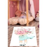 Ontheclouds Çiçek Buketi Taşıyan Sevimli Kız Yıkanabilir Kaymaz Taban Leke Tutmaz Çocuk Odası Halısık, 100 x 350 PNHC014AA