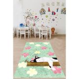 Ontheclouds Çiçek Desen Uyuyan Kedi Yıkanabilir Kaymaz Taban Leke Tutmaz Çocuk Odası Halısı, 100 x 600