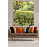 Ontheclouds Çiçek Tarlası Içinde Biskiletli Kız Leke Tutmaz Kumaş Duvar Örtüsü Duvar Halısı Tapestry, 70 x 70