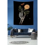 Ontheclouds Çiçek Tutan Iskelet Eli Ve Kelebekli Leke Tutmaz Kumaş Duvar Örtüsü Duvar Halısı Tapestry, 140 x 140