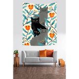 Ontheclouds Çiçek Ve Kedi Temalı Bohem Leke Tutmaz Kumaş Duvar Örtüsü Duvar Halısı Tapestry, 70 x 70
