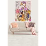 Ontheclouds Çiçekler Açan Iskelet Leke Tutmaz Kadife Kumaş Duvar Örtüsü Duvar Halısı Tapestry, 140 x 230