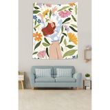 Ontheclouds Çiçekler Arasında Denk Eden Mutlu Kadın Leke Tutmaz Kumaş Duvar Örtüsü Duvar Halısı Tapestry, 70 x 100