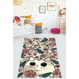 Ontheclouds Çiçekler Arasındaki Kedi Yıkanabilir Kaymaz Taban Leke Tutmaz Çocuk Odası Halısı, 80 x 500