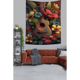 Ontheclouds Çiçekler Içerisindeki Gitar Leke Tutmaz Kumaş Duvar Örtüsü Duvar Halısı Tapestry, 100 x 140