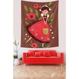 Ontheclouds Çiçekler Içerisindeki Neşeli Kız Leke Tutmaz Kumaş Duvar Örtüsü Duvar Halısı Tapestry, 70 x 70