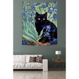 Ontheclouds Çiçekler Içinde Kara Kedi Leke Tutmaz Kumaş Duvar Örtüsü Duvar Halısı Tapestry, 140 x 230