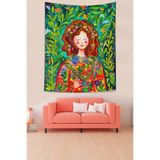 Ontheclouds Çiçekler Içindeki Kız Relax Mistik Leke Tutmaz Kumaş Duvar Örtüsü Duvar Halısı Tapestry, 140 x 230