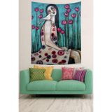 Ontheclouds Çiçekler Içindeki Kız Ve Kuş Leke Tutmaz Kumaş Duvar Örtüsü Duvar Halısı Tapestry, 70 x 100