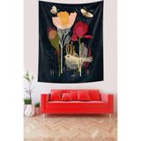 Ontheclouds Çiçekler Kelebekler Ve Kuş Desen Leke Tutmaz Kumaş Duvar Örtüsü Duvar Halısı Tapestry, 100 x 140