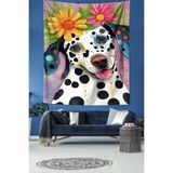 Ontheclouds Çiçekler Ve Dalmaçyalı Köpek Köpek Leke Tutmaz Kumaş Duvar Örtüsü Duvar Halısı Tapestry, 100 x 140