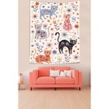Ontheclouds Çiçekler Ve Kediler Leke Tutmaz Kumaş Duvar Örtüsü Duvar Halısı Tapestry, 140 x 230
