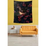 Ontheclouds Çiçeklerin Içindeki Heterokromik Gözlü Kedi Leke Tutmaz Kumaş Duvar Örtüsü Duvar Halısı Tapestry, 70 x 70