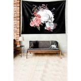 Ontheclouds Çiçekli Kafatası Kuru Kafa Desen Leke Tutmaz Kadife Dokulu Kumaş Duvar Örtüsü Duvar Halısı Tapestry, 35 x 50