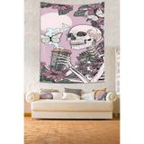 Ontheclouds Çiçekli Kahve Içen Kafatası Leke Tutmaz Kumaş Duvar Örtüsü Duvar Halısı Tapestry, 140 x 140