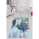 Ontheclouds Çiçekli Kaktüs Desenli Yıkanabilir Kaymaz Taban Leke Tutmaz Çocuk Odası Halısı, 80 x 500