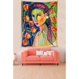 Ontheclouds Çiçekli Kız Leke Tutmaz Kumaş Duvar Örtüsü Duvar Halısı Tapestry, 35 x 50, 35 x 50 PNTR078F