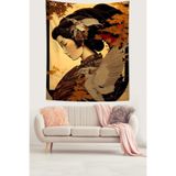 Ontheclouds Çinli Kadın Ve Yapraklar Leke Tutmaz Kumaş Duvar Örtüsü Duvar Halısı Tapestry, 70 x 100
