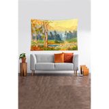 Ontheclouds Çok Renki Orman Manzarılı Leke Tutmaz Kadife Kumaş Duvar Örtüsü Duvar Halısı Tapestry, 100 x 140