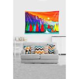 Ontheclouds Çok Renkli Orman Ve Çam Ağaçları Leke Tutmaz Kadife Kumaş Duvar Örtüsü Duvar Halısı Tapestry, 140 x 140