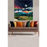 Ontheclouds Dağın Zirvesi Ay Manzaralı Leke Tutmaz Kadife Dokulu Kumaş Duvar Örtüsü Duvar Halısı Tapestry, 70 x 100