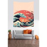 Ontheclouds Dalga Temalı Yıkanabilir Leke Tutmaz Kumaş Duvar Örtüsü Duvar Halısı Tapestry, 70 x 70