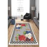 Ontheclouds Dama Çerçeveli Çiçek Desenli Dijital Baskı Yıkanabilir Kaymaz Taban Modern Salon Halısı, 100 x 200 AYH140G