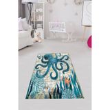 Ontheclouds Deniz Ahtapot Desenli Halı Dijital Baskı Yıkanabilir Kaymaz Taban Çocuk Odası Halısı, 100 x 250