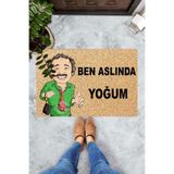 ontheclouds Dijital Baskılı Ben Aslında Yoğum Burhan Dekoratif Kapı Önü Paspası, Yeşil-Kırmızı-Bej