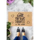 ontheclouds Dijital Baskılı Cat is The Best Therapist Yazılı Dekoratif Kapı Önü Paspası, Siyah-Krem