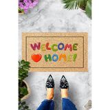 ontheclouds Dijital Baskılı Çok Renkli Welcome Home Yazılı Dekoratif Kapı Önü Paspası, Siyah-Krem-Mavi