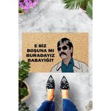 ontheclouds Dijital Baskılı E Biz Boşuna Mı Burdayız Bababyiğit Yazılı Pala Dekoratif Kapı Önü Paspası, Siyah-Lacivert-Bej