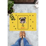 ontheclouds Dijital Baskılı Eat Sleep Woof Yazılı Köpek Desenli Dekoratif Kapı Önü Paspası, Sarı-Turuncu-Siyah