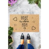 ontheclouds Dijital Baskılı Home is Where Mom is Yazılı Dekoratif Kapı Önü Paspası, Krem-Bej