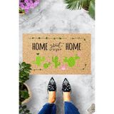 ontheclouds Dijital Baskılı Home Sweet Home Yazılı Dekoratif Kapı Önü Paspası, Bej-Krem-Kahve