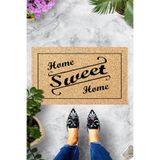 ontheclouds Dijital Baskılı Home Sweet Home Yazılı Dekoratif Kapı Önü Paspası, Kahve-Beyaz-Siyah