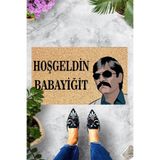ontheclouds Dijital Baskılı Hoş geldin Babayiğit Yazılı Pala Desenli Dekoratif Kapı Önü Paspası, Siayh-Bej-Kahve