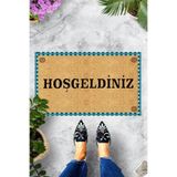 ontheclouds Dijital Baskılı Hoşgeldiniz Yazılı Dekoratif Kapı Önü Paspası, Mavi-Kahve