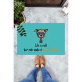 ontheclouds Dijital Baskılı Life isruff bur pets make it woef-derfull Dekoratif Kapı Önü Paspası, Mavi-Sarı-Siyah