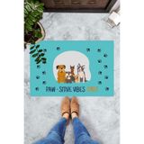 ontheclouds Dijital Baskılı Paw-Sitive Vibes Only Yazılı Dekoratif Kapı Önü Paspası, Siyah-Mavi-Turuncu