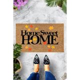 ontheclouds Dijital Baskılı Sonbahar Yaprakları Desenli Home Sweet Home Yazıllı Dekoratif Kapı Önü Paspası, Sarı Turunuc Kahve